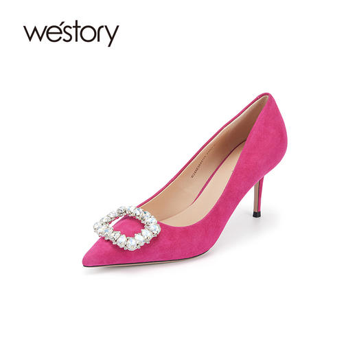 westory2024春季新款方扣钻饰高脚小细跟鞋通勤尖头单鞋W24AE56491 商品图2