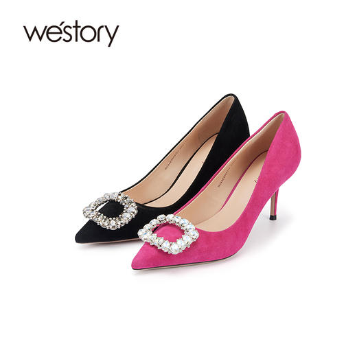 westory2024春季新款方扣钻饰高脚小细跟鞋通勤尖头单鞋W24AE56491 商品图0