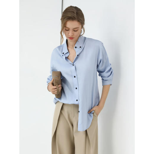 COCOBELLA静奢风醋酸纤维衬衫女春夏商务休闲翻领衬衣SR3093 商品图2