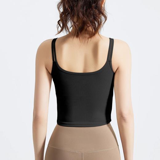 跃牌【瑜堂系列】新款条纹双肩带背心柔软高弹透气U型美背固定胸垫运动背心JYTB022 商品图2