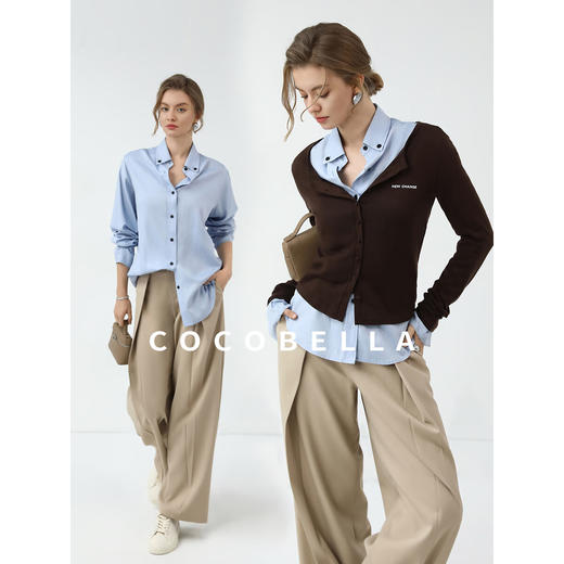 COCOBELLA静奢风醋酸纤维衬衫女春夏商务休闲翻领衬衣SR3093 商品图1