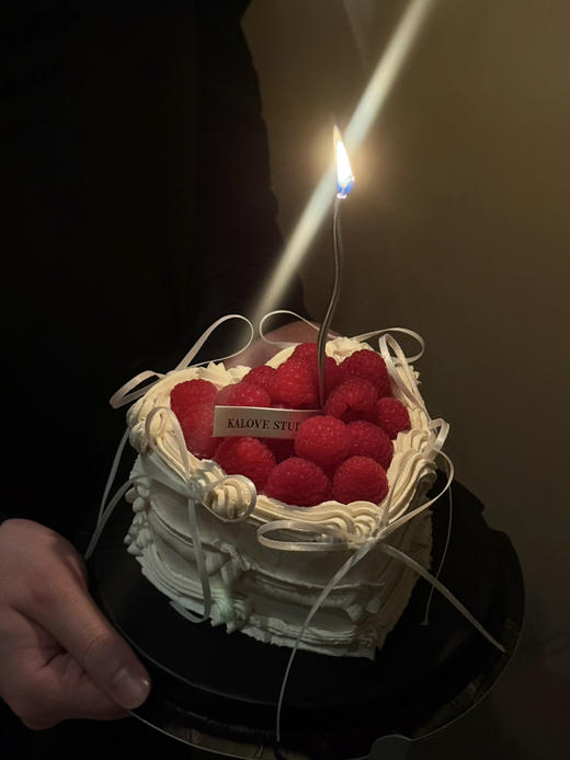 情人节简约高级树莓装饰爱心纪念日周年生日蛋糕 商品图1