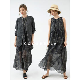 COCOBELLA欧式度假风褶裥印花连衣裙25夏手工捏褶长裙FR3053