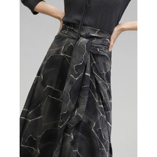 COCOBELLA度假风大理石纹印花飘带半身裙春夏飘逸长裙HS3109 商品图1