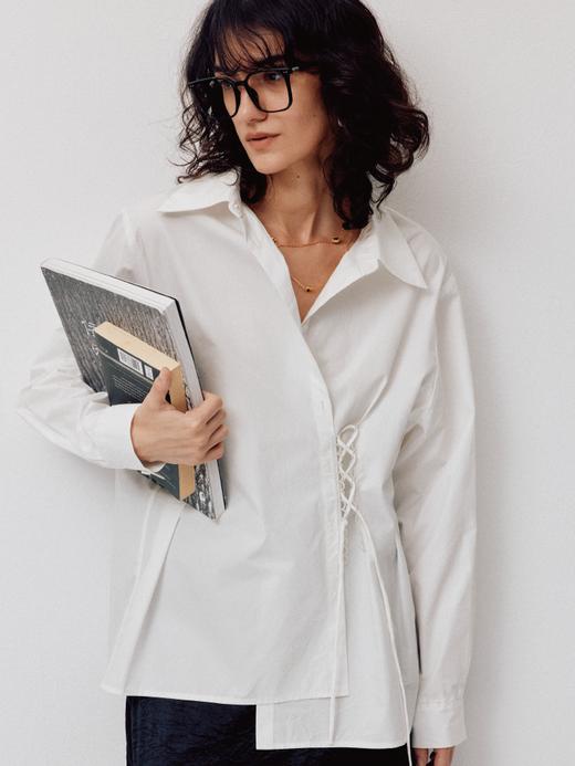 LIYIHAN清月鹊丨25春全棉门襟不规则衬衫两穿上衣女绑绳设计款 商品图1