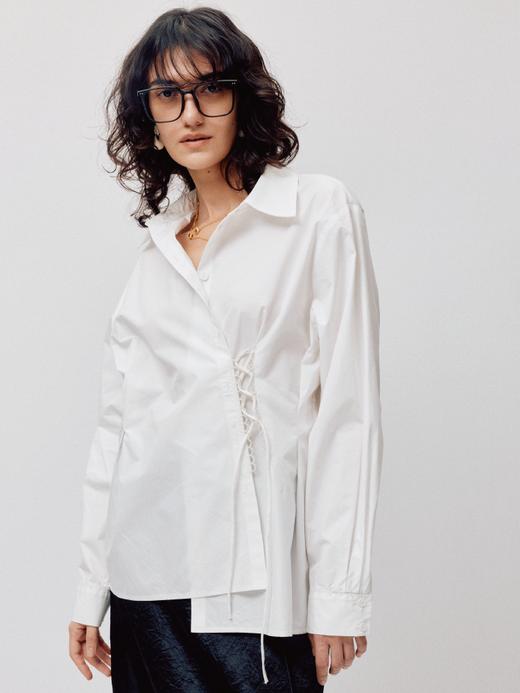 LIYIHAN清月鹊丨25春全棉门襟不规则衬衫两穿上衣女绑绳设计款 商品图0
