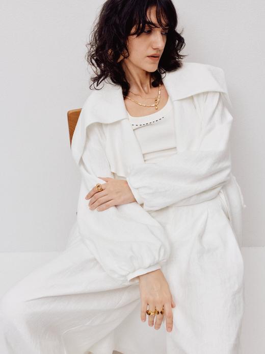 LIYIHAN亘云麻 | 25春大翻领亚麻抽绳长风衣收腰女上衣休闲时尚 商品图1