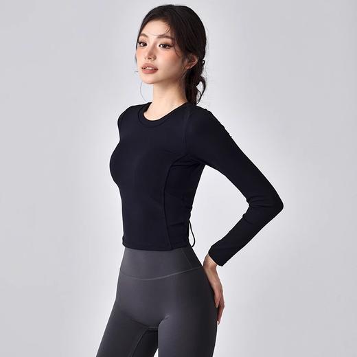 跃牌【瑜堂系列】新款美背瑜伽服女褶皱修身健身上衣自带胸垫跑步运动长袖JYMC112 商品图1