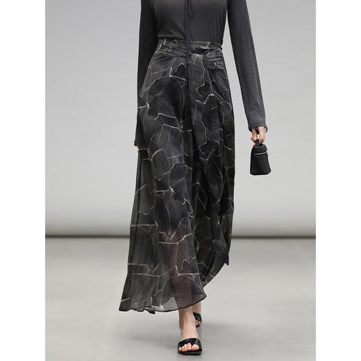 COCOBELLA度假风大理石纹印花飘带半身裙春夏飘逸长裙HS3109 商品图0