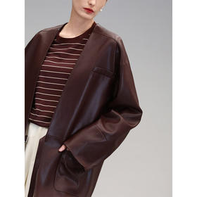 COCOBELLA安可拉红廓形PU皮衣外套春简约无领抗风夹克PU3100