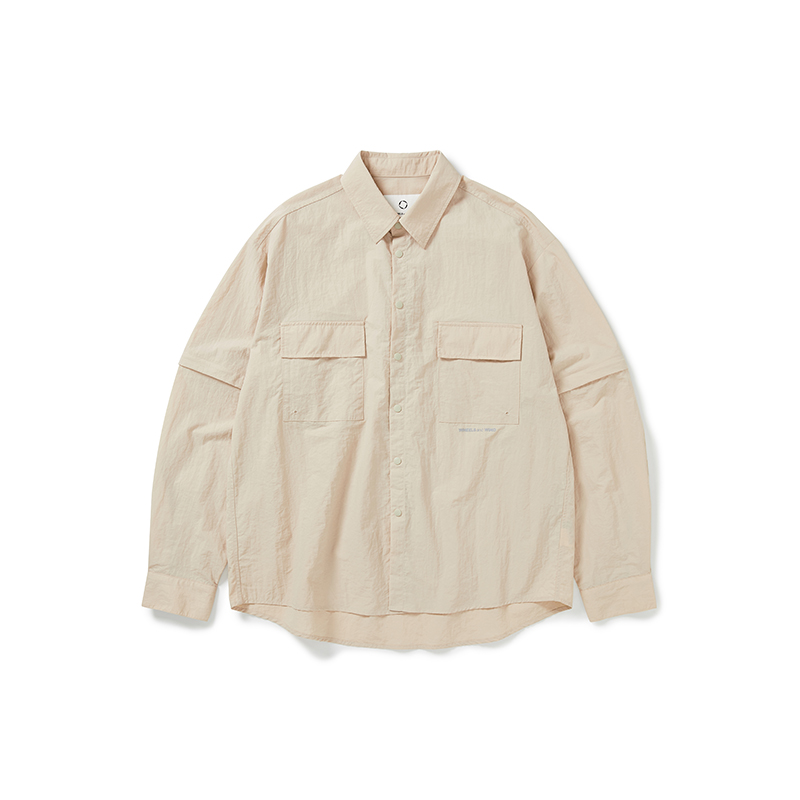 WHEELS and WIND 竹节皱盐缩尼龙袖子可脱卸机能性衬衫