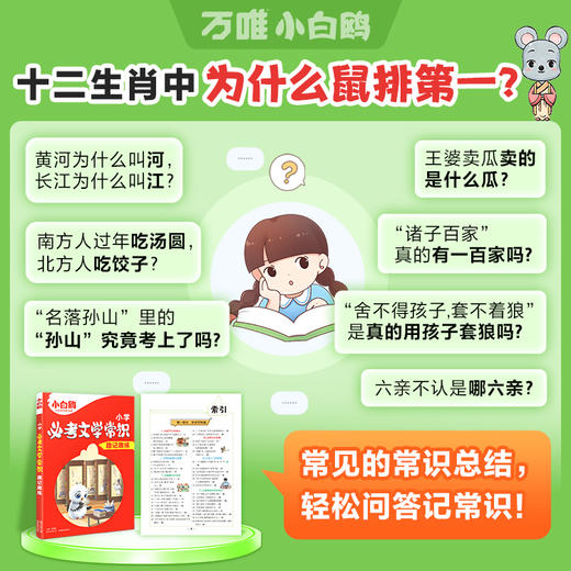 2025万唯小白鸥小学必考文学常识小学生必背语文文学文化常识积累和百科知识大全一本通正版漫画版中国古代文学常识中小学文学常识 商品图3
