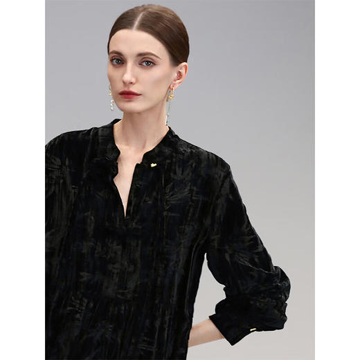 【限量秒杀仅限6-9号】COCOBELLA[竹影拓印]新中式丝绒连衣裙小黑裙国风衬衫裙FR0002-3 商品图1