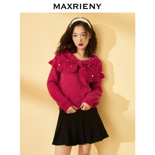 MAXRIENY蝴蝶结领针织毛衫冬季新款复古毛针织披肩领毛衣女(货号:MC87SW573) 商品图2