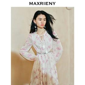 玛克门店发货：古优雅兰花渐变印花连衣裙2024(货号:MC85DR059)