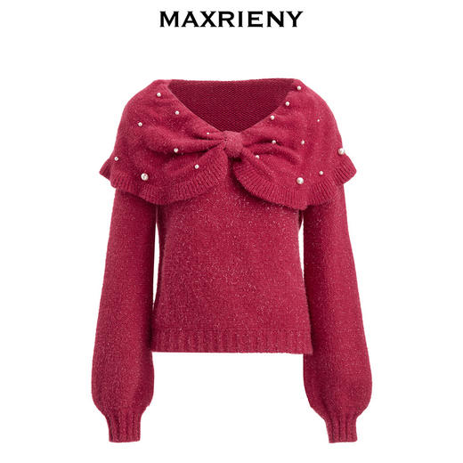 MAXRIENY蝴蝶结领针织毛衫冬季新款复古毛针织披肩领毛衣女(货号:MC87SW573) 商品图4