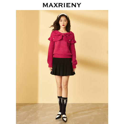 MAXRIENY蝴蝶结领针织毛衫冬季新款复古毛针织披肩领毛衣女(货号:MC87SW573) 商品图1