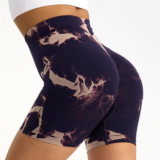 跃牌【美西西系列】扎染瑜伽健身短裤女高腰提臀紧身运动跑步蜜桃收腹五分裤DK-012 商品图4