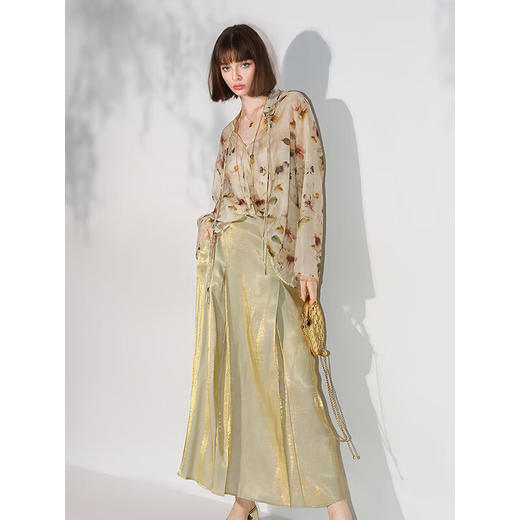 COCOBELLA[流光幻彩]奢感人丝半身裙气质通勤遮胯长裙HS0047-2 商品图1