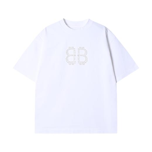 35030夏季新款时尚个性美式珠子字母纯色圆领短袖T恤百搭潮流简约上衣 商品图1