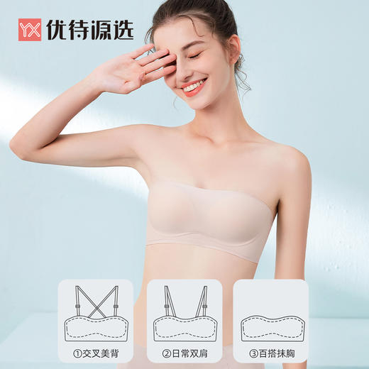【特价商品不退不换】无痕可拆卸肩带抹胸式内衣女无钢圈聚拢上托防滑隐形YXTW08 商品图5