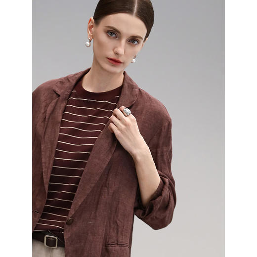 COCOBELLA质感高阶古法染色西装苎麻莱赛尔酒红外套SI0012-2 商品图0