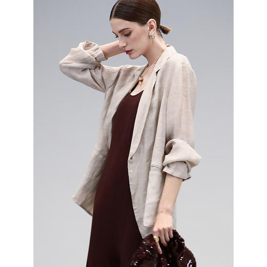 COCOBELLA质感高阶古法染色西装苎麻莱赛尔酒红外套SI0012-2 商品图2