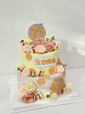 鲜花麻将双层蛋糕