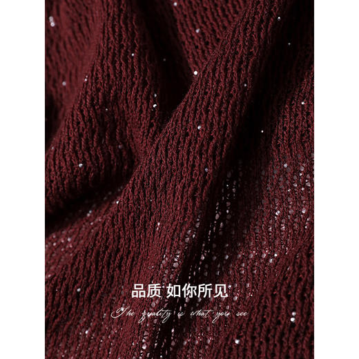 COCOBELLA[安可拉红]蝙蝠袖春夏烫钻镂空针织衫侧开叉T恤TS3037 商品图3