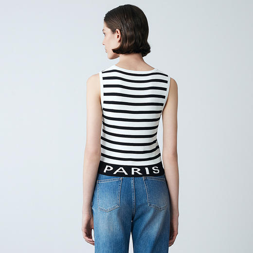 EITIE爱特爱夏新款经典黑白条纹时尚休闲显瘦百搭针织背心7701410 商品图5
