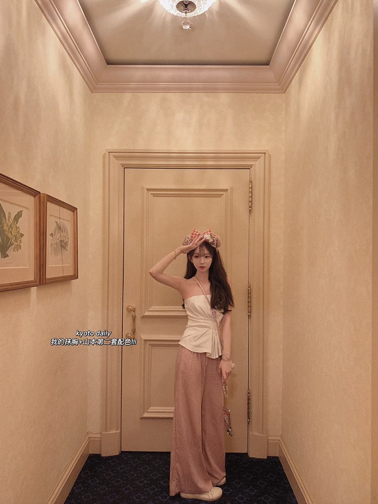 金蘑菇菇 夏日抹胸套组/ 时髦甜抹胸+工装裤套装夏季