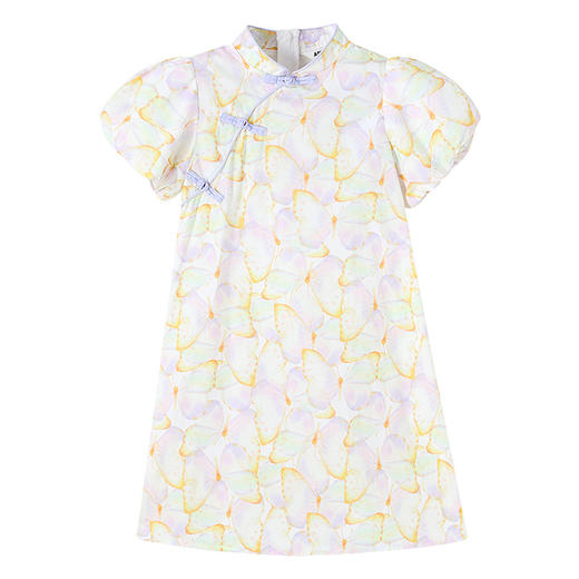 【淡雅国风裙】女童国风盘扣短袖连衣裙泡泡袖裙子清新优雅夏季新款安奈儿童装小程序专享EG523089 商品图7