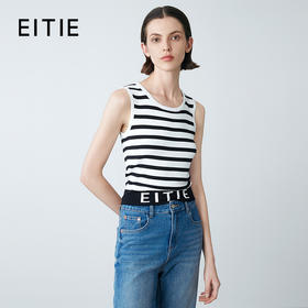EITIE爱特爱夏新款经典黑白条纹时尚休闲显瘦百搭针织背心7701410