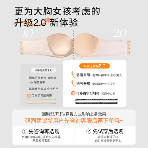 [半杯无肩带2.0]1/2杯升级防滑聚拢光面上托抹胸无痕内衣文胸 商品图4