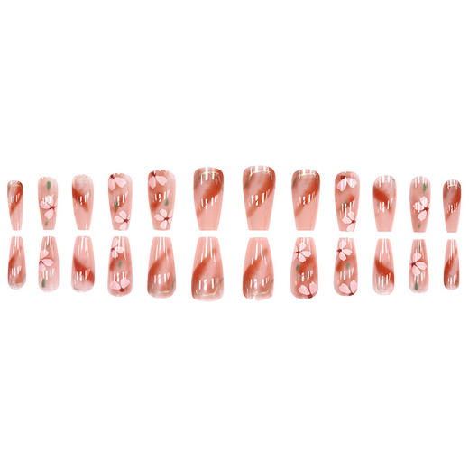 A677【赠胶水】清新温柔风穿戴美甲片长款冰透腮红少女樱花显白可拆卸假指甲片24片/盒 商品图4