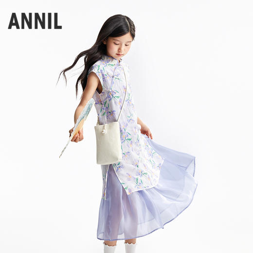 【飘逸天丝国风裙】女童国风连衣裙优雅气质裙子夏季新款安奈儿童装小程序专享EG523088 商品图1