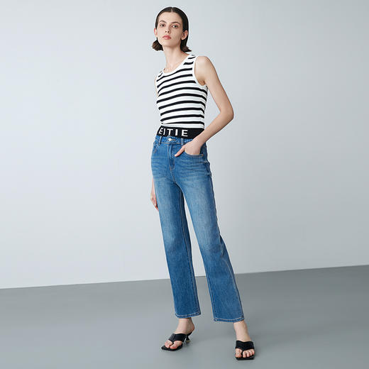 EITIE爱特爱夏新款经典黑白条纹时尚休闲显瘦百搭针织背心7701410 商品图2