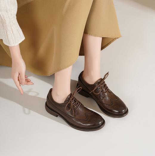 西村名物2025年春季新款舒适平底复古百搭低跟系带小皮鞋X25AM15421 商品图5