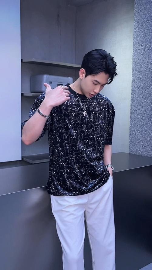T1479新款时尚绒面满印猫咪印花男士短袖潮流百搭休闲上衣宽松T恤 商品图0