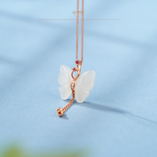 「一口价」【蝶舞流光】金镶白玉吊坠 商品图1