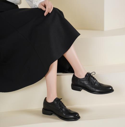 西村名物2025年春季新款舒适平底复古百搭低跟系带小皮鞋X25AM15421 商品图2