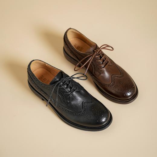 西村名物2025年春季新款舒适平底复古百搭低跟系带小皮鞋X25AM15421 商品图0