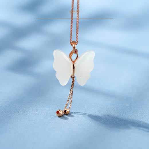 「一口价」【蝶舞流光】金镶白玉吊坠 商品图2