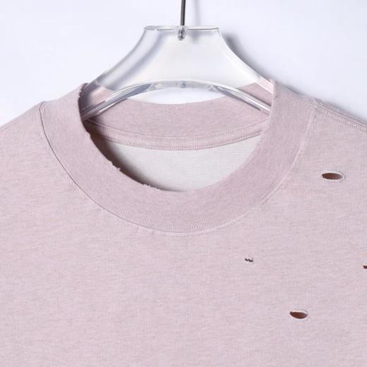 86165夏季新款时尚个性韩版纯色破洞圆领短袖T恤情侣潮流小众设计上衣 商品图2