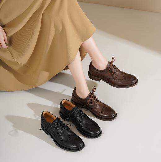 西村名物2025年春季新款舒适平底复古百搭低跟系带小皮鞋X25AM15421 商品图1