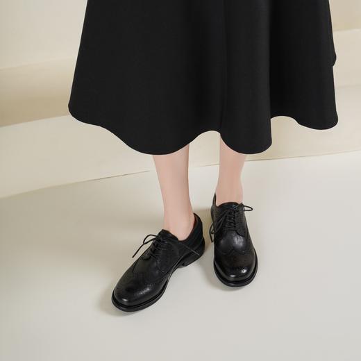 西村名物2025年春季新款舒适平底复古百搭低跟系带小皮鞋X25AM15421 商品图4