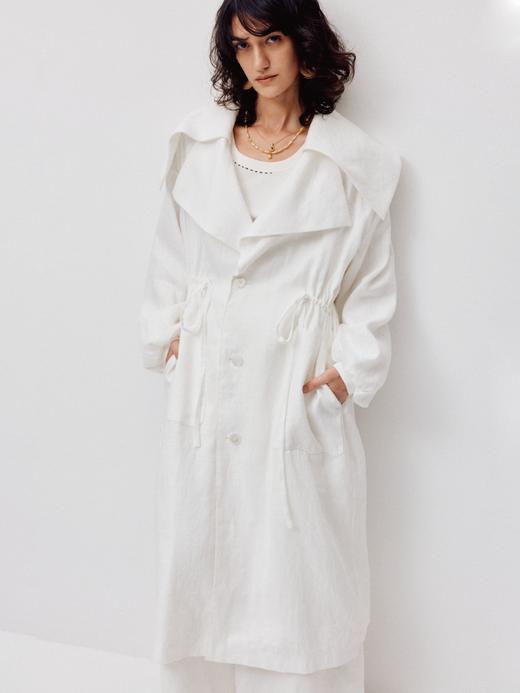 LIYIHAN亘云麻 | 25春大翻领亚麻抽绳长风衣收腰女上衣休闲时尚 商品图0