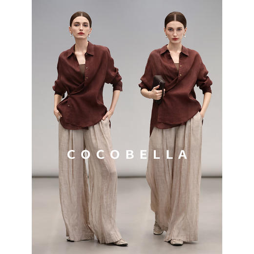COCOBELLA苎麻莱赛尔慵懒休闲裤女25春古法染色阔腿裤PA0027-2 商品图2