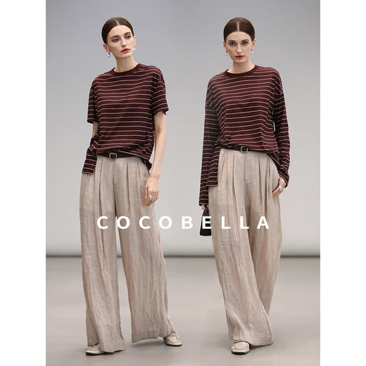 COCOBELLA苎麻莱赛尔慵懒休闲裤女25春古法染色阔腿裤PA0027-2 商品图1