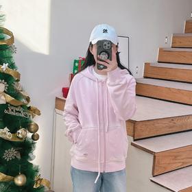 2025春季新款粉色减龄连帽卫衣高级感盐系做旧宽松上衣